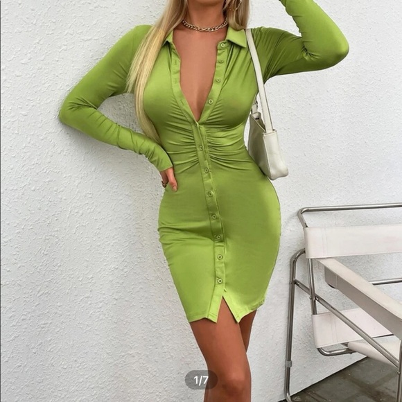 lime green shein dress, size: small, never worn - Picture 1 of 4